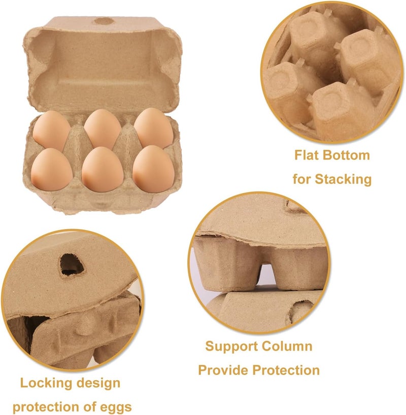 IHDYPPEW 50 Pack Egg Baskets, Half Dozen Egg Cartons, Paper Egg Cartons, Egg Holder Hold 6 Eggs each for Safe Storage, Transport & Display - Ideal for Farm Fresh Eggs, Crafts, (Standard Size) - Image 3